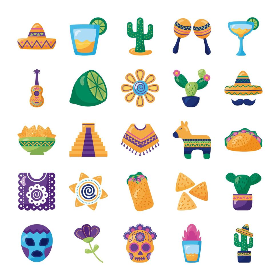 paquete de iconos mexicanos vector