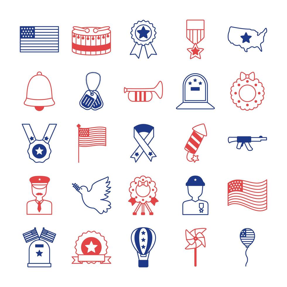 bundle of memorial set icons vector
