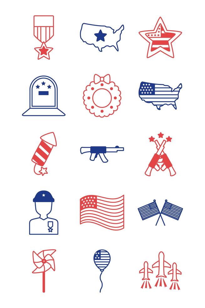 bundle of memorial set icons vector