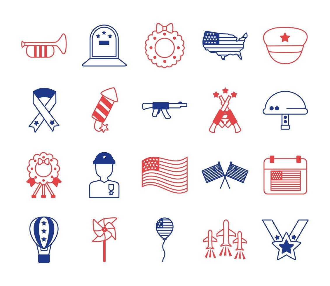 bundle of memorial set icons vector