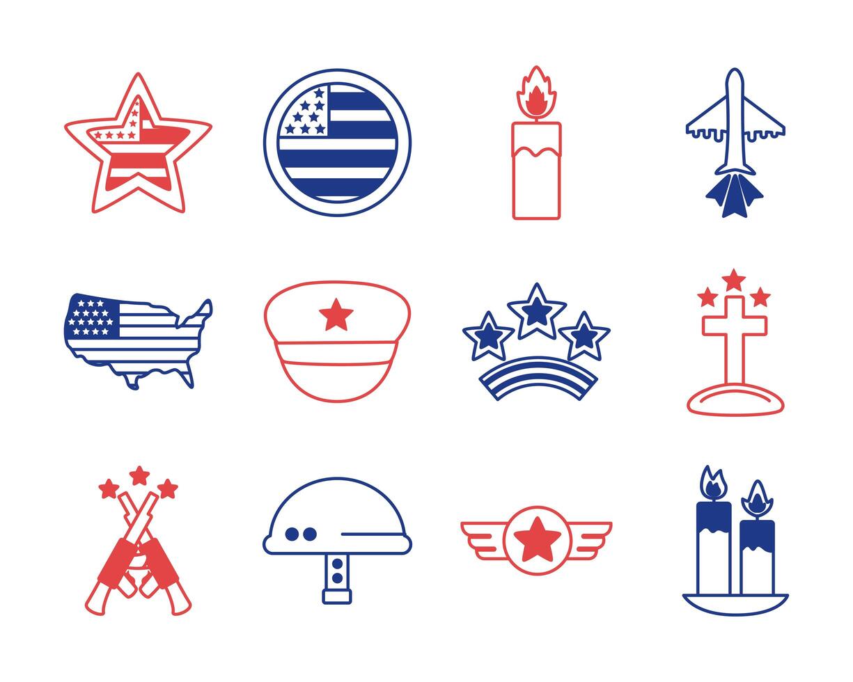 bundle of memorial set icons vector