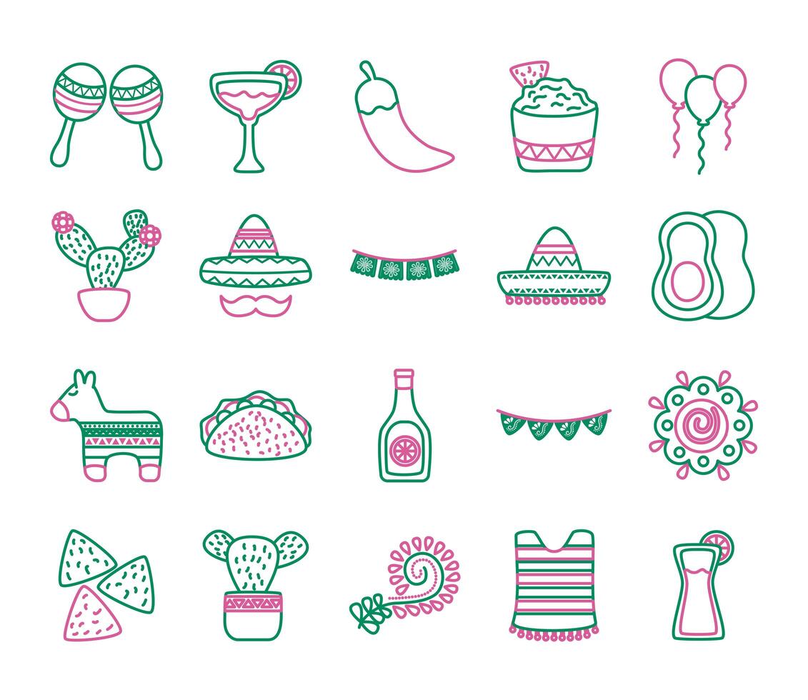 bundle of mexican set icons vector