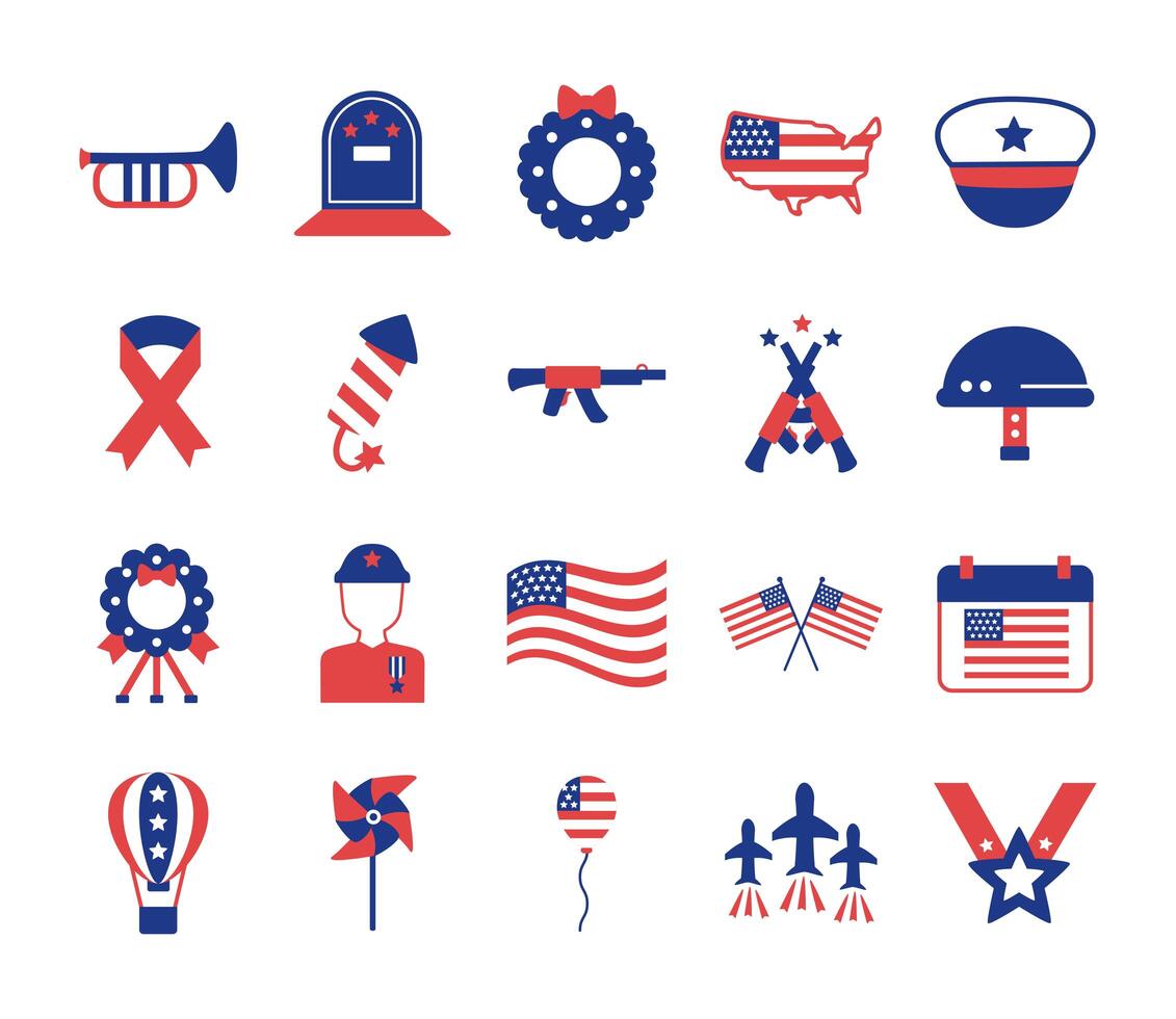 bundle of memorial set icons vector
