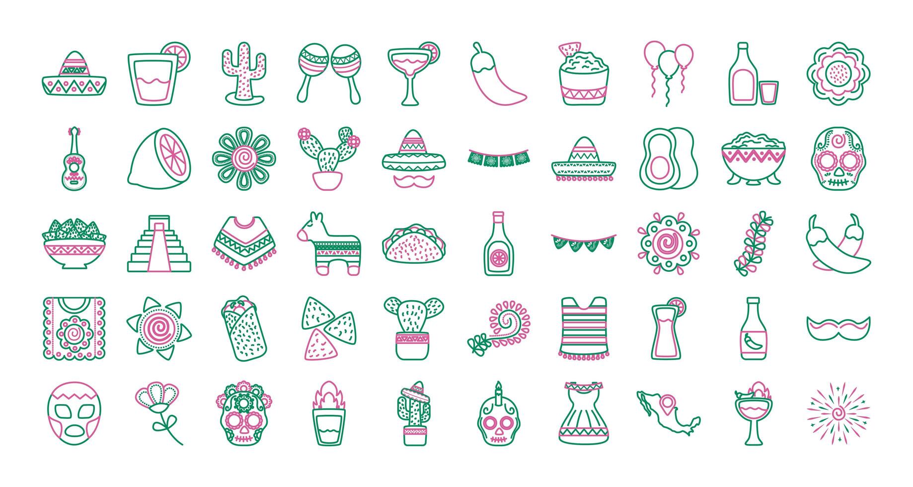 bundle of mexican set icons vector