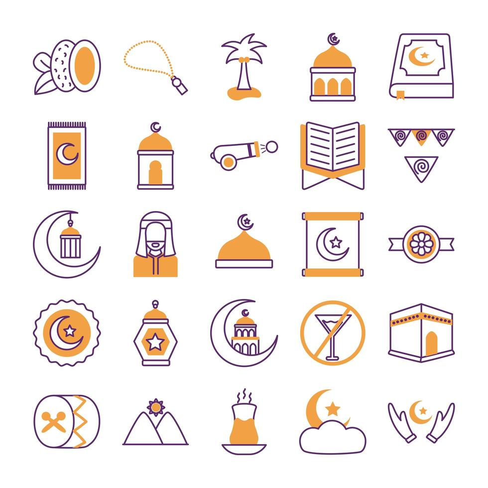 bundle of ramadan kareem set icons vector