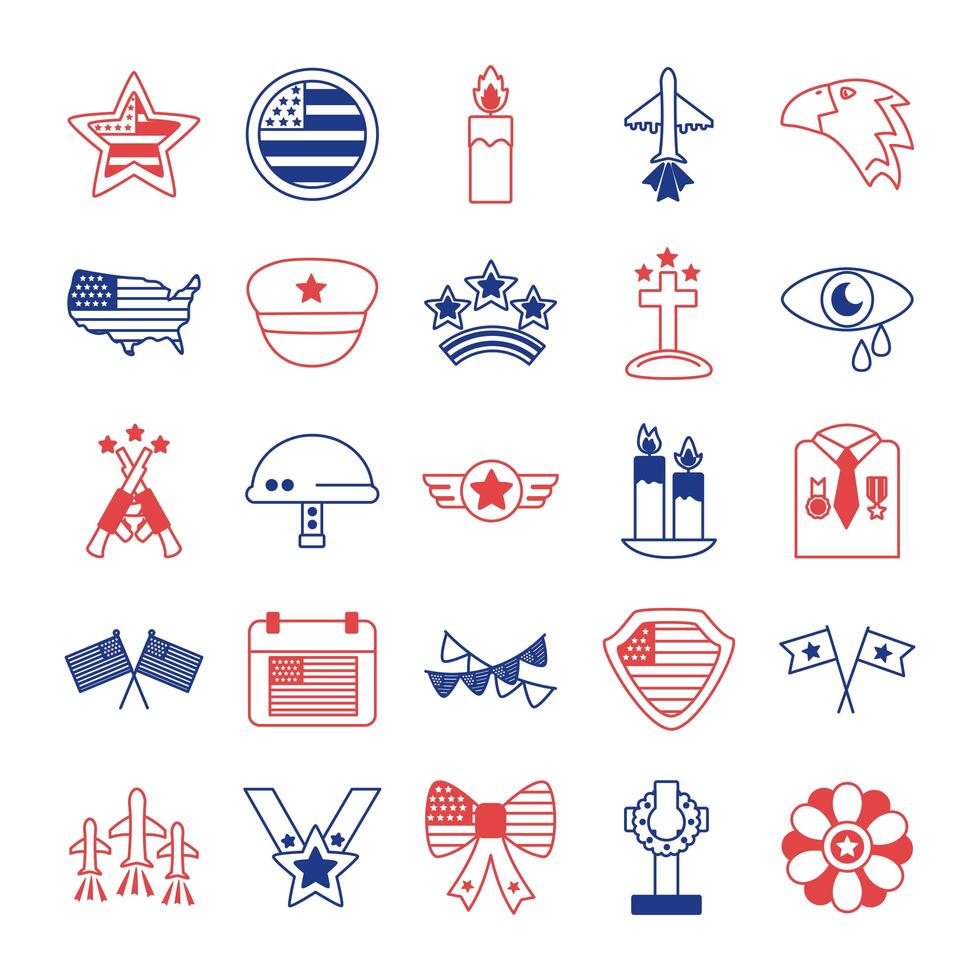 bundle of memorial set icons vector