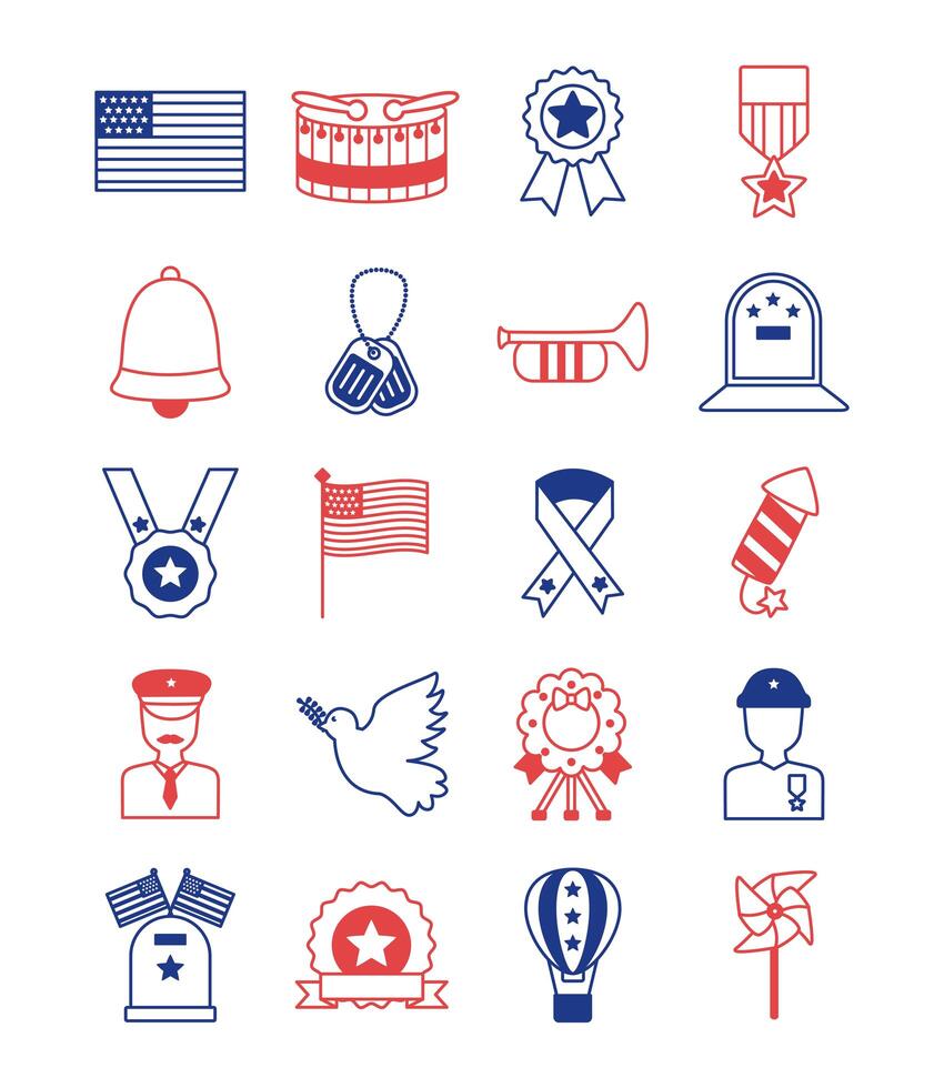 bundle of memorial set icons vector