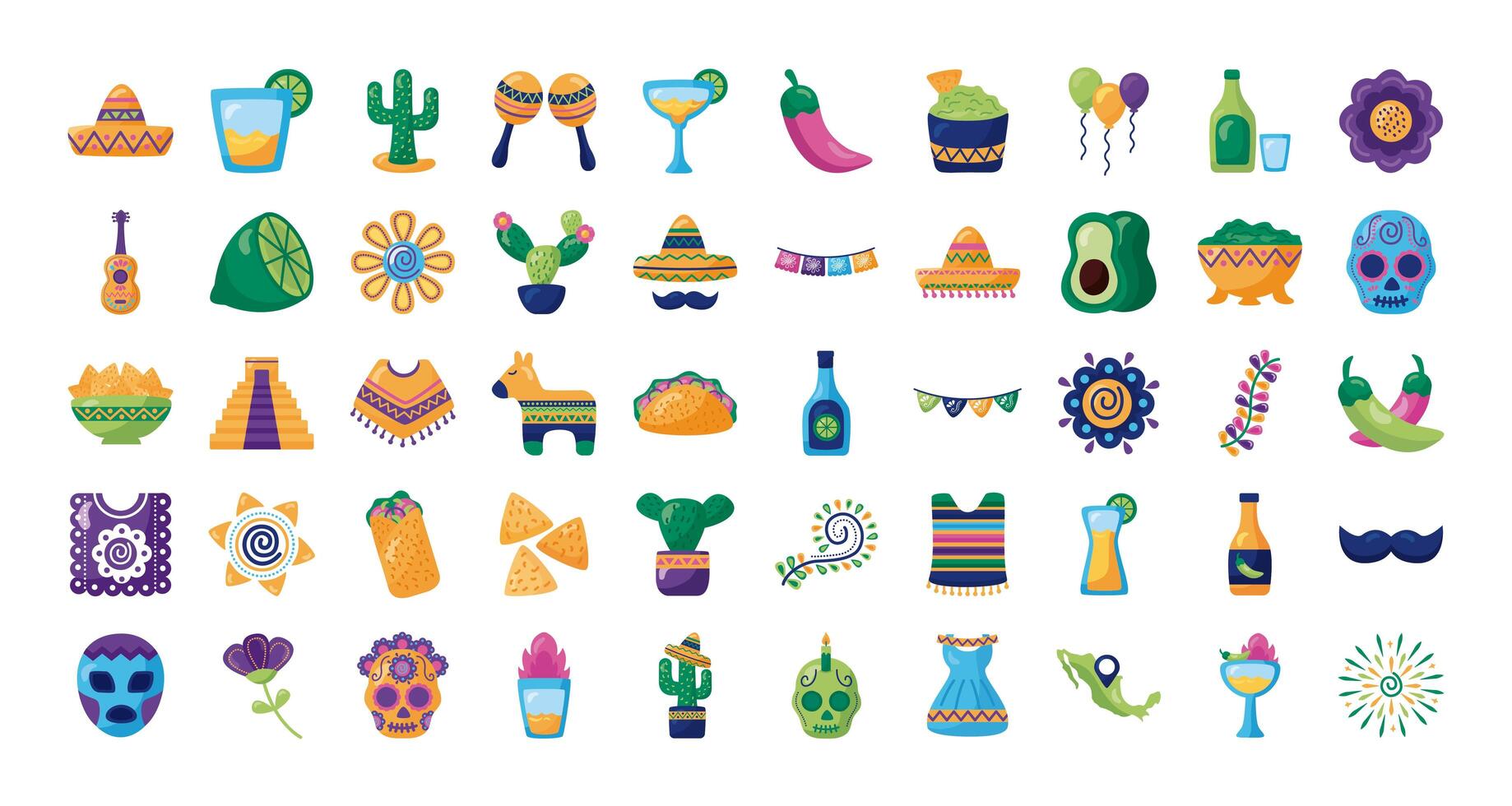 bundle of mexican set icons vector