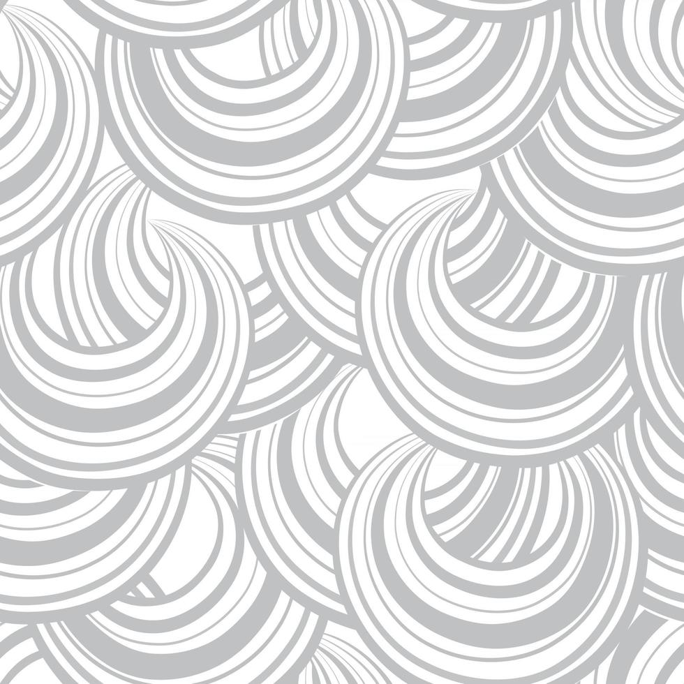 Abstract circle line and loops monochrome seamless pattern. Grid swirl wavy ornamental background. Chaotic flow motion texture. Geometric bubble wallpaper in 1960s style vector