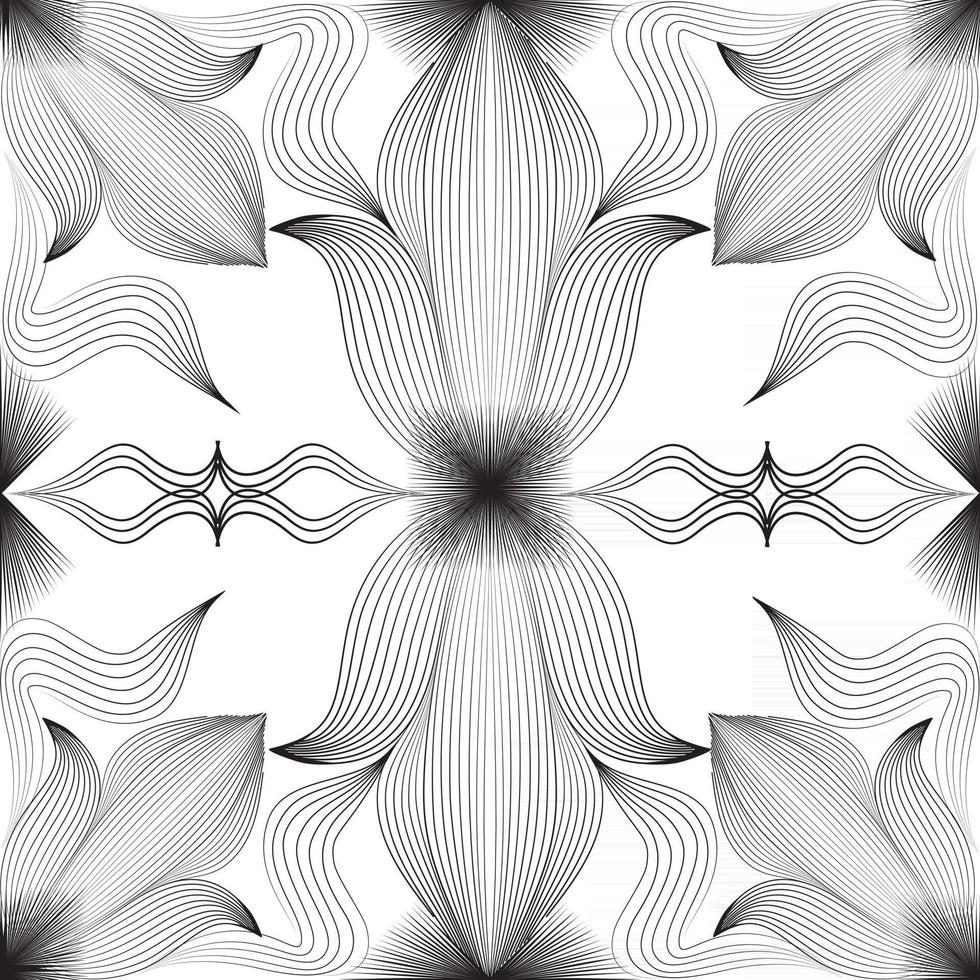 Patrón transparente arabesco floral abstracto. adorno de línea árabe con formas de flores. patrón de mosaico de oriente floral con líneas negras en forma de remolino. adorno asiático. remolino geométrico doodle textura vector