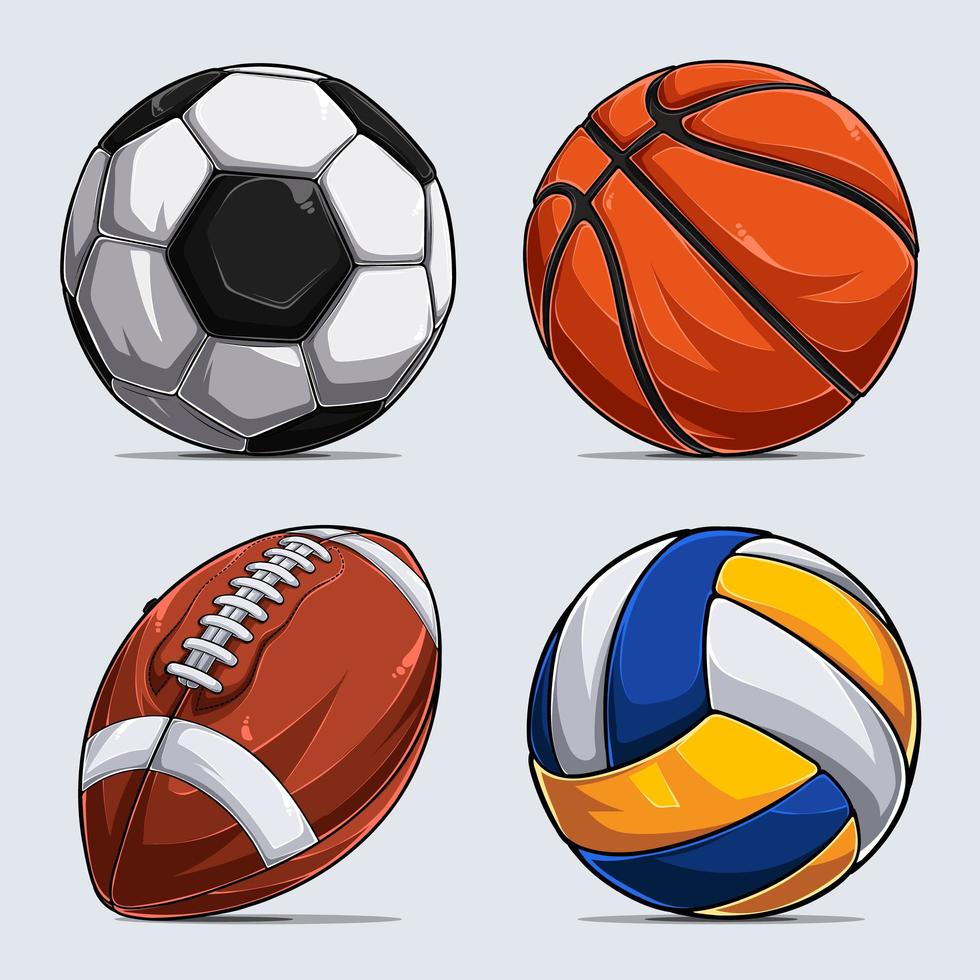 colección de balones deportivos, balones de baloncesto, balones de fútbol, balones de fútbol americano y balones de voleibol vector