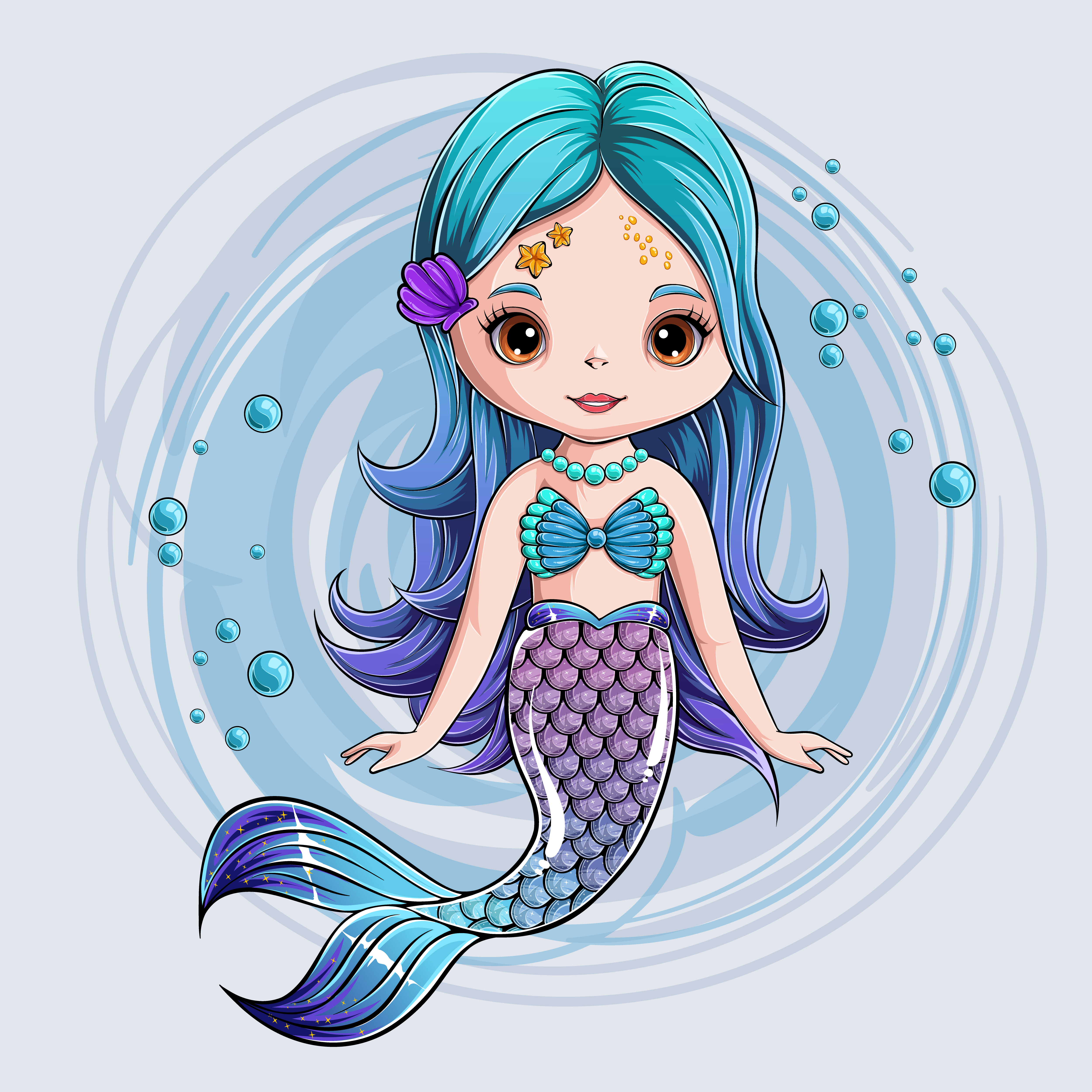 Hand drawn cute Mermaid character, smiling mermaid princess 2646604 Vector  Art at Vecteezy