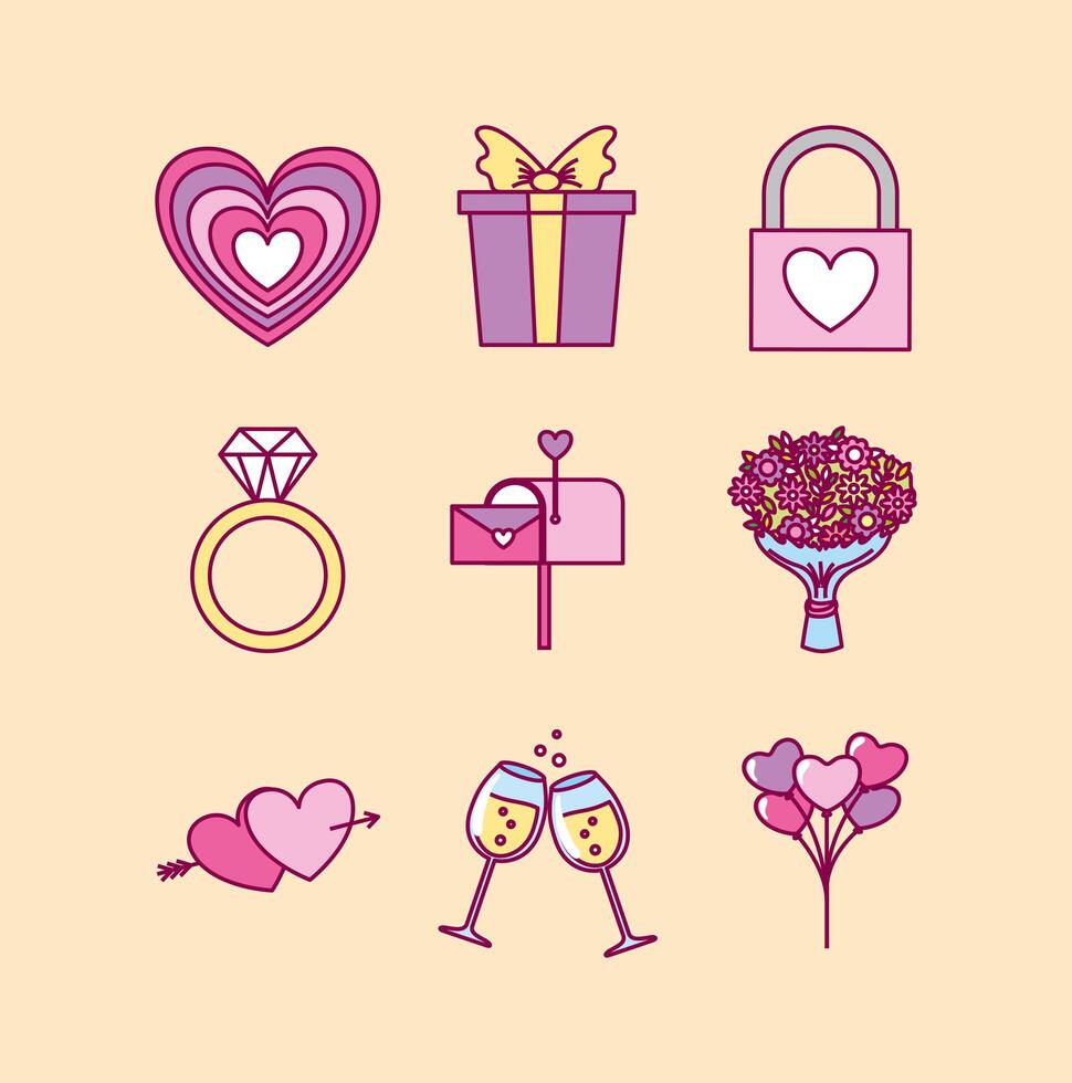 bundle of valentines day set icons vector
