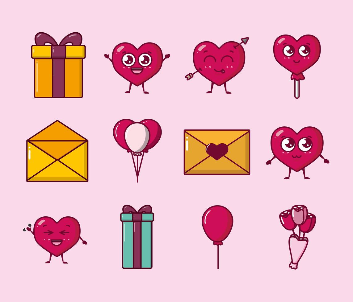 bundle of valentines day set icons vector