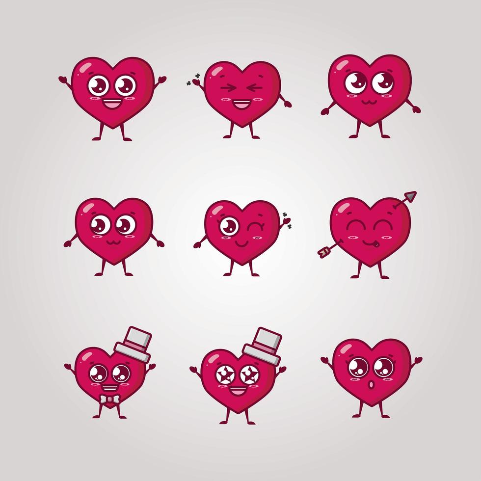 bundle of valentines day hearts characters vector