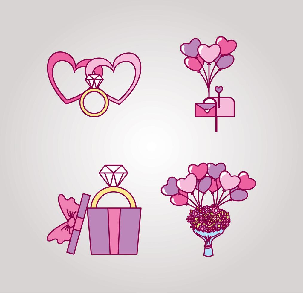 bundle of valentines day set icons vector