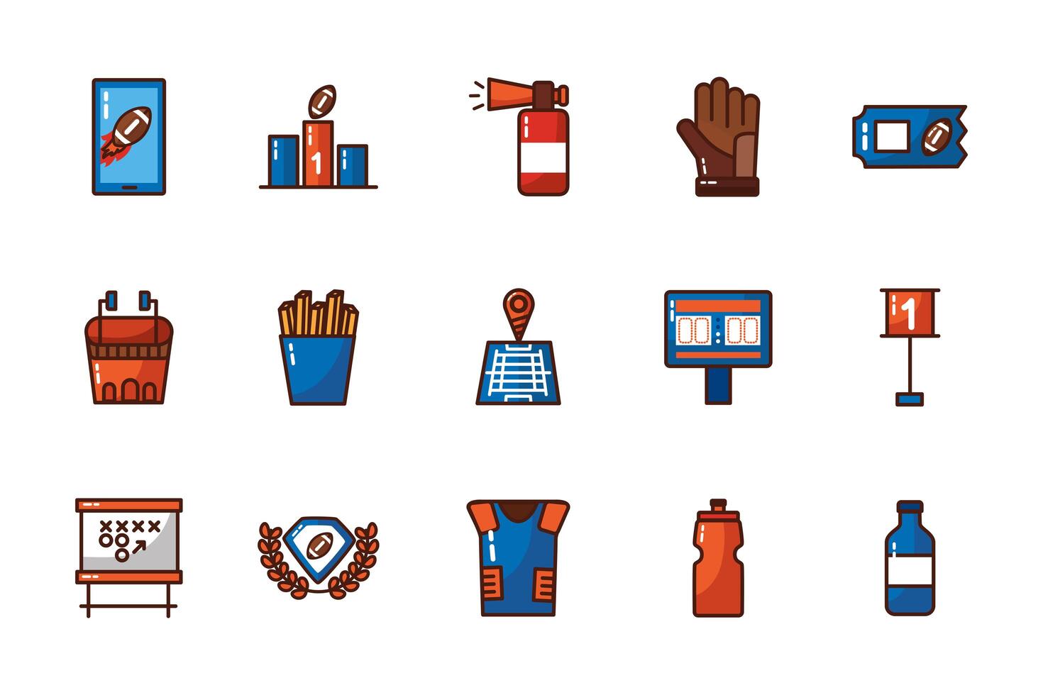 paquete de fútbol americano set iconos vector