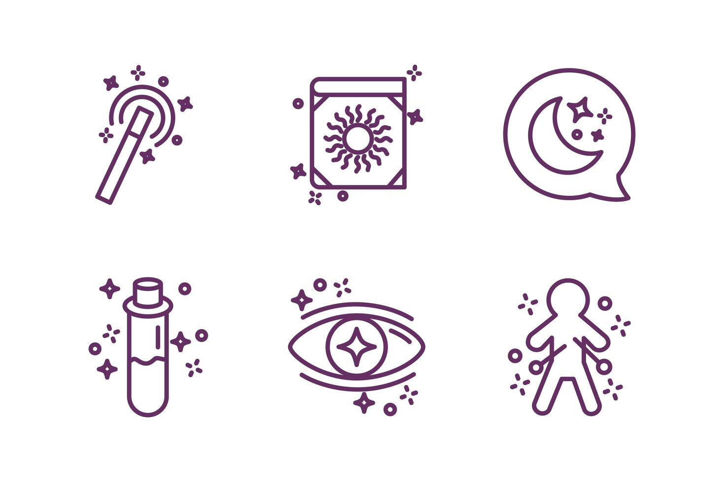 bundle of magic sorcery set icons vector