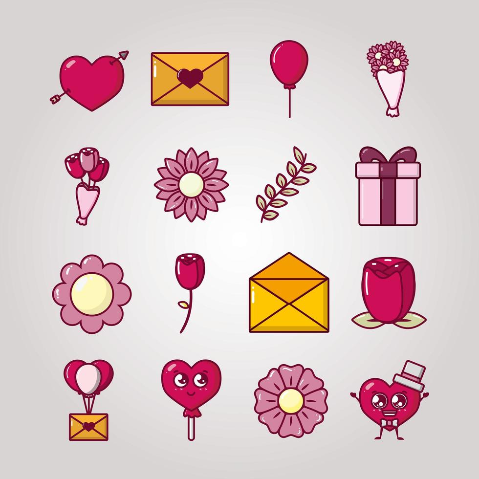 paquete de iconos de conjunto de día de san valentín vector