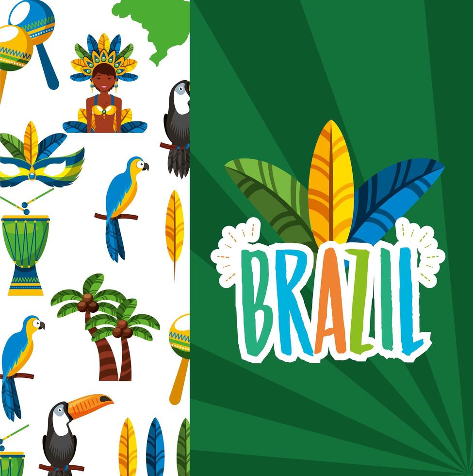 Canival de Rio celebración brasileña con sombrero de plumas y rotulación vector
