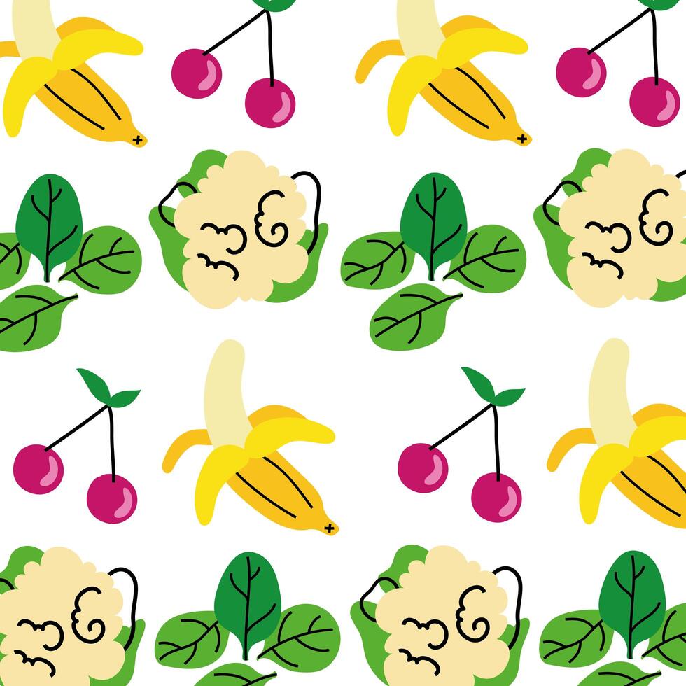 fruits and vegetables healthy food pattern vector