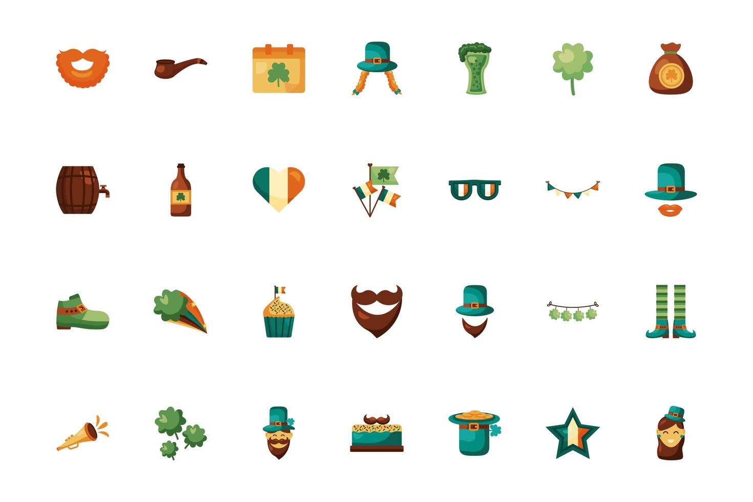 paquete de iconos de estilo detallado del día de san patricio vector