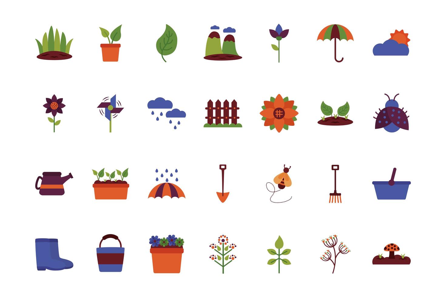 bundle of spring set flat icons vector