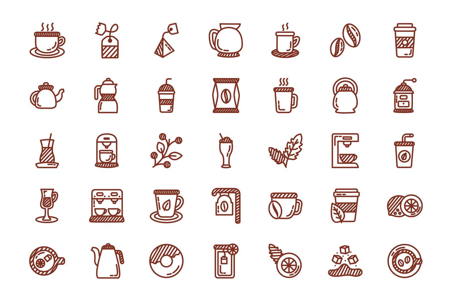 bundle of coffee and tea line style icon vector
