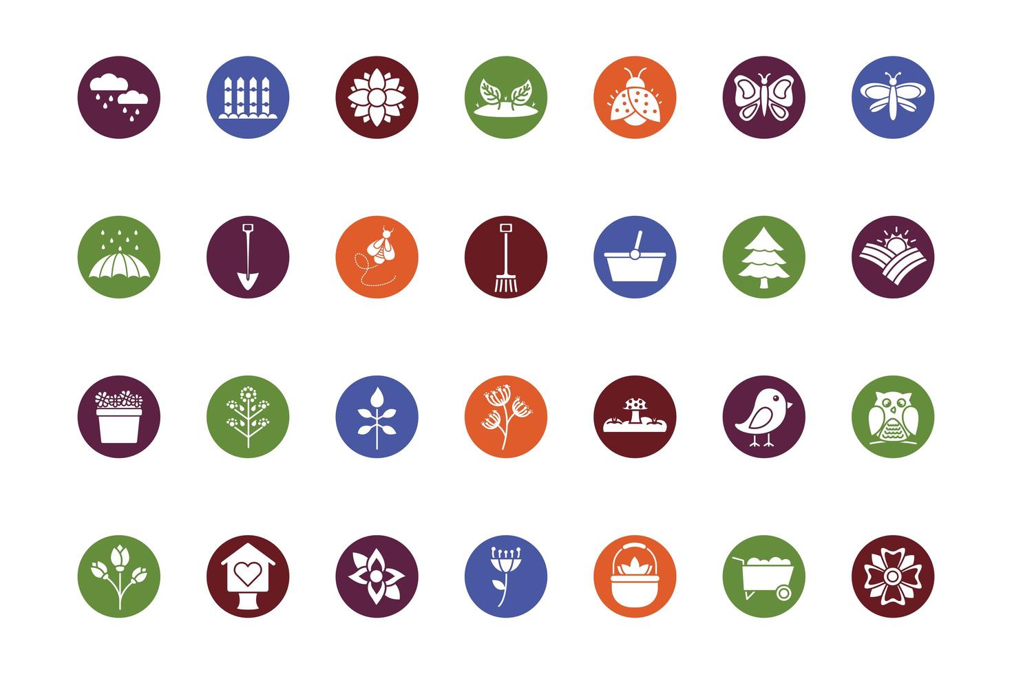 bundle of spring set block icons vector