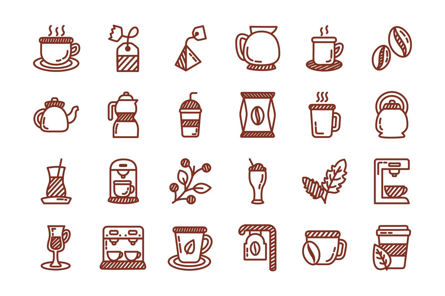 bundle of coffee and tea line style icon vector