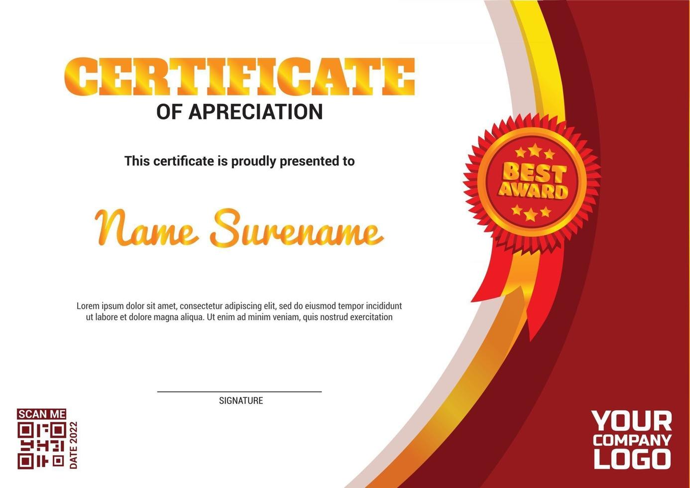 Gradient elegant certificate best award template vector