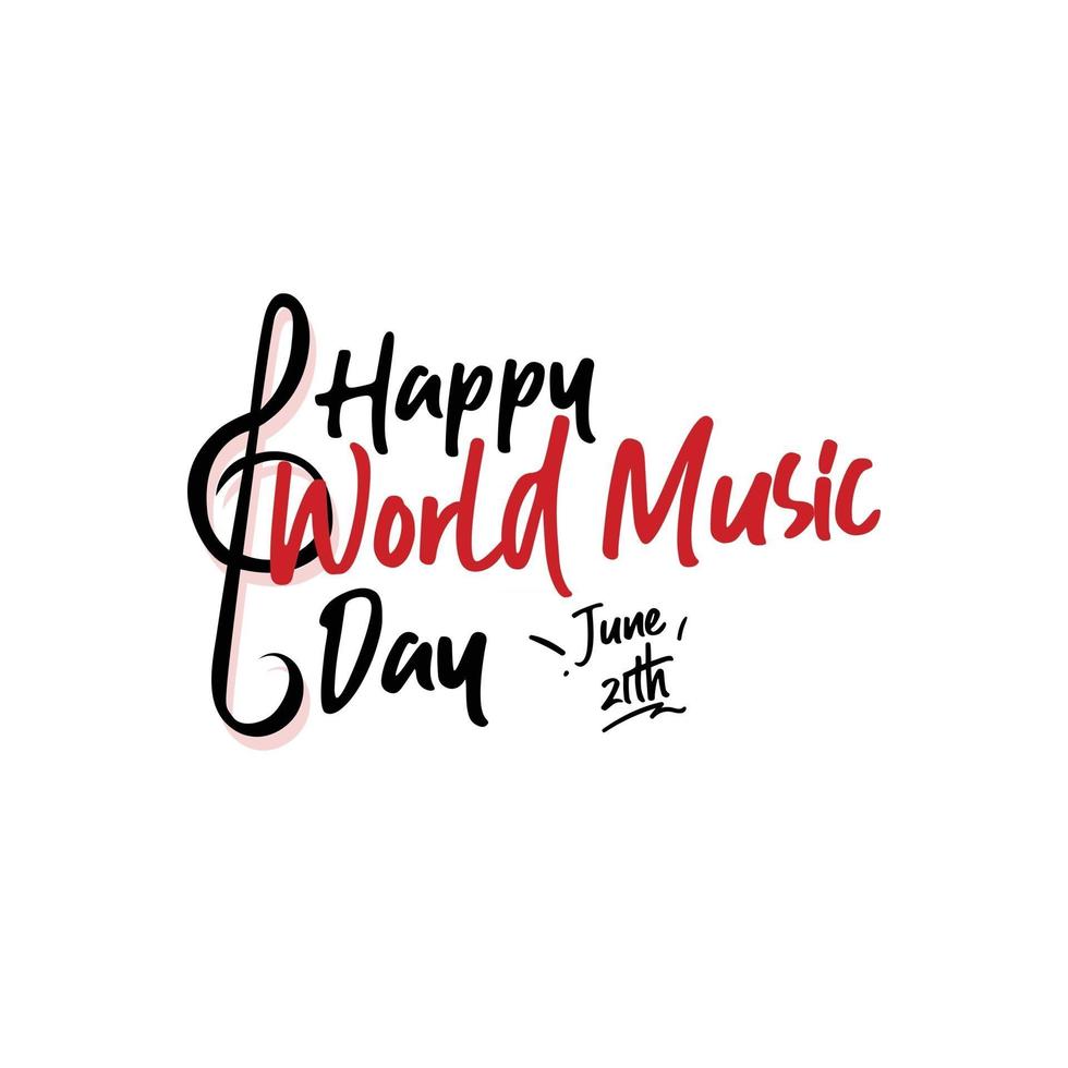 feliz día mundial de la música celebración mano dibujar tipografía - vector