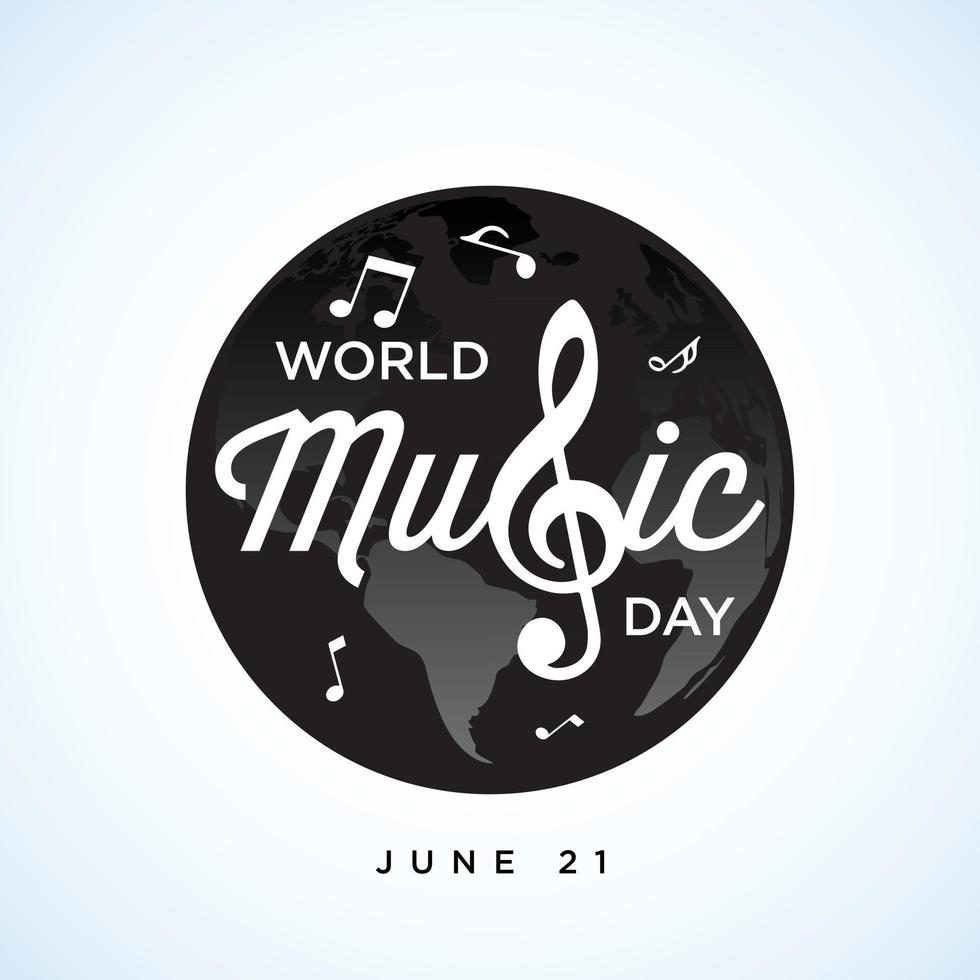 feliz día mundial de la música celebración mano dibujar tipografía - vector