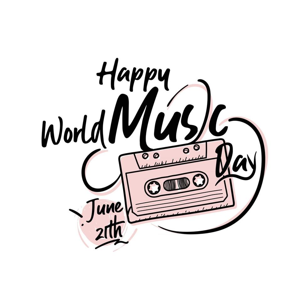 feliz día mundial de la música celebración mano dibujar tipografía - vector