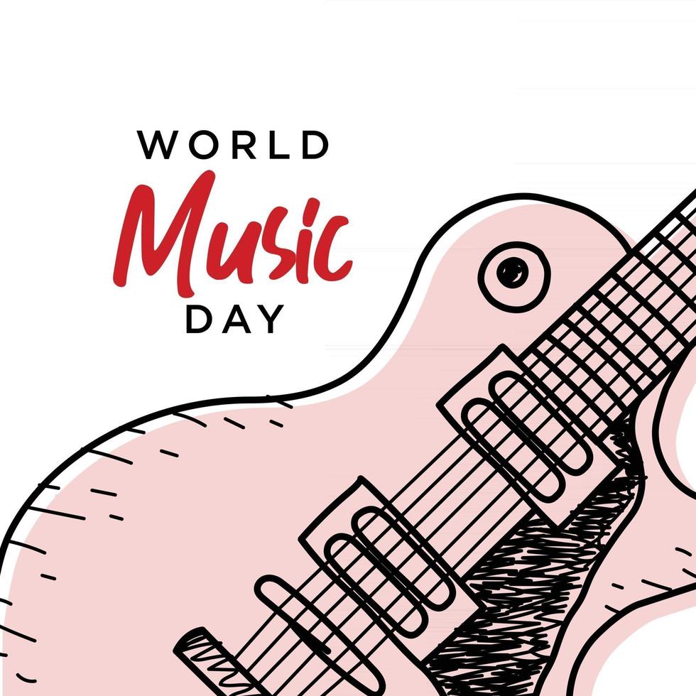 feliz día mundial de la música celebración mano dibujar tipografía - vector