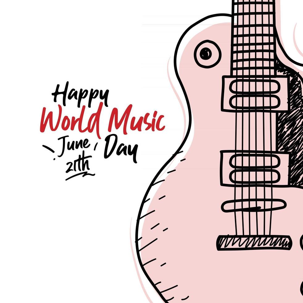 Happy world music day celebration Hand draw typography - Vector