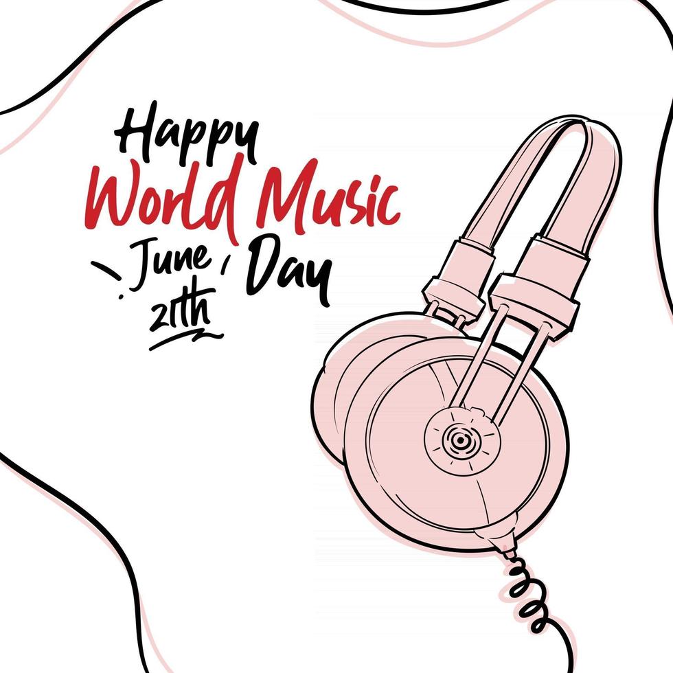 feliz día mundial de la música celebración mano dibujar tipografía - vector