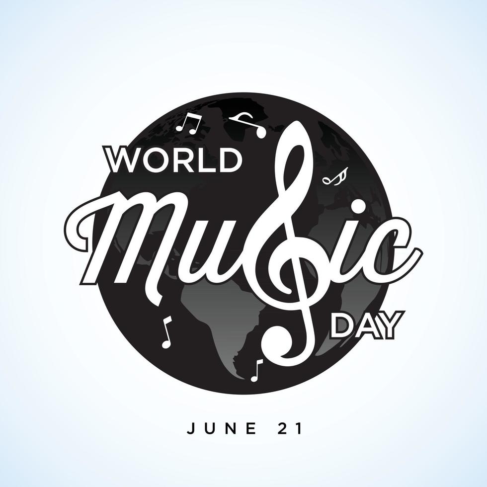 feliz día mundial de la música celebración mano dibujar tipografía - vector