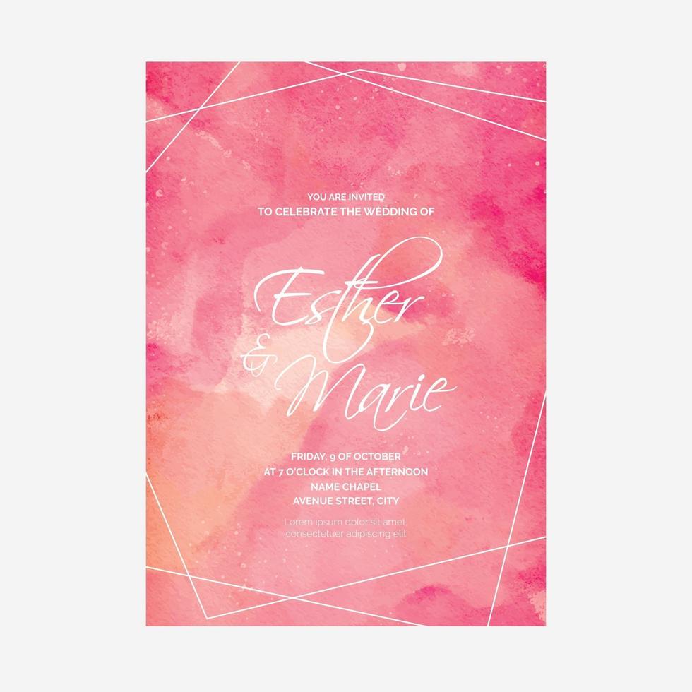 Wedding invitation with frame in watercolor vector