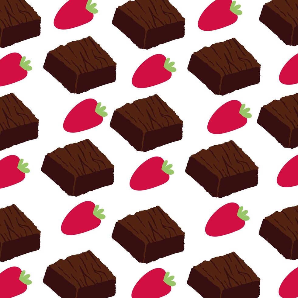 sweet brownies with strawberries pattern vector
