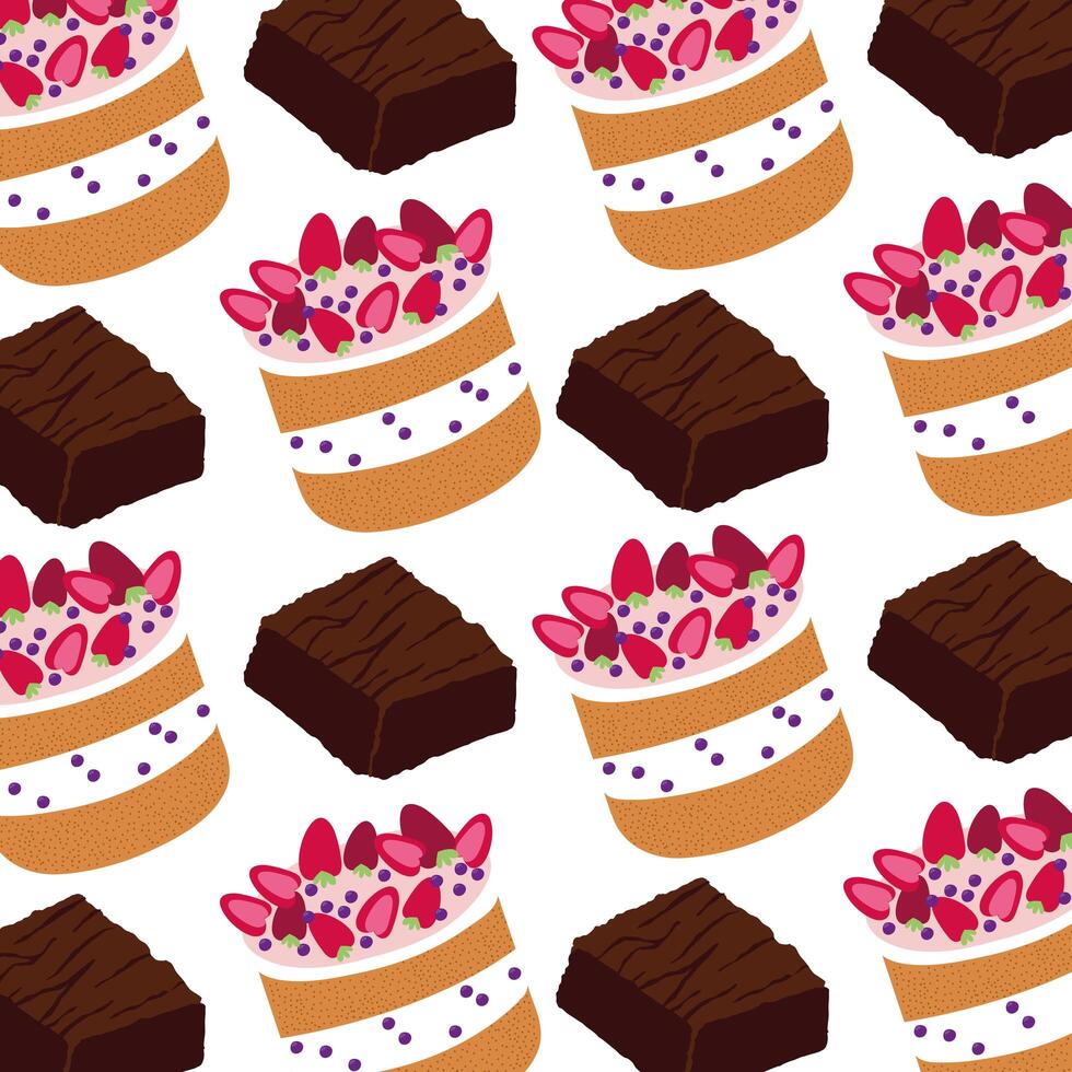 sweet brownies with strawberries cakes pattern vector