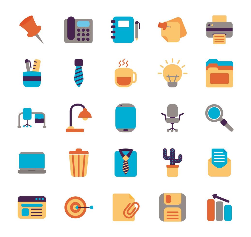 bundle of office set flat style icons vector