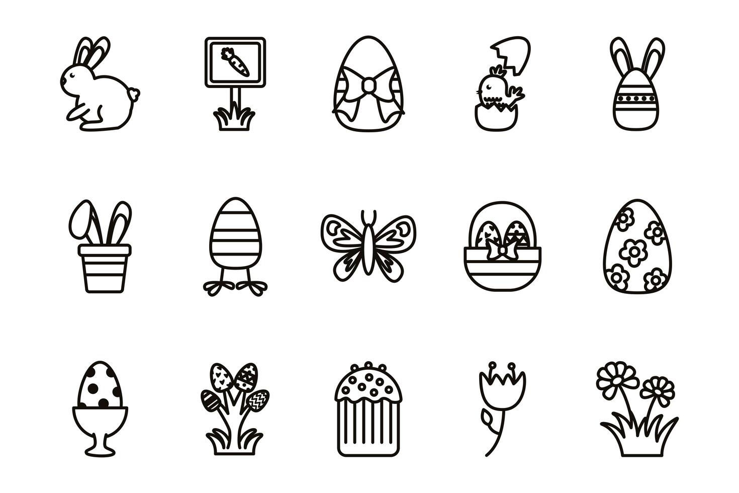 bundle of easter set line icons vector