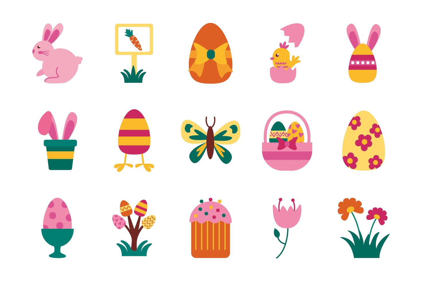 paquete de pascua set iconos planos vector