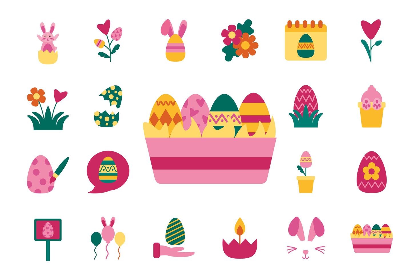 bundle of easter set flat icons vector