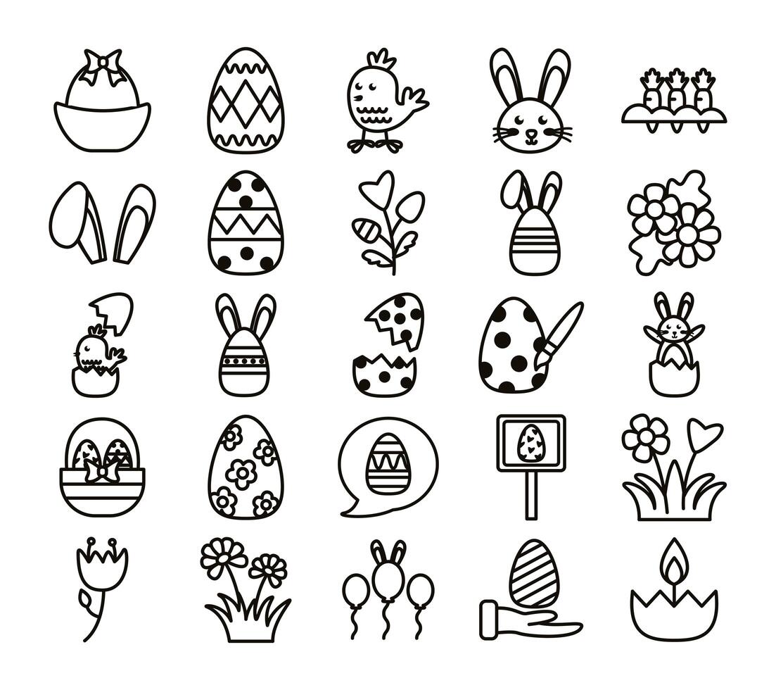 bundle of easter set line icons vector