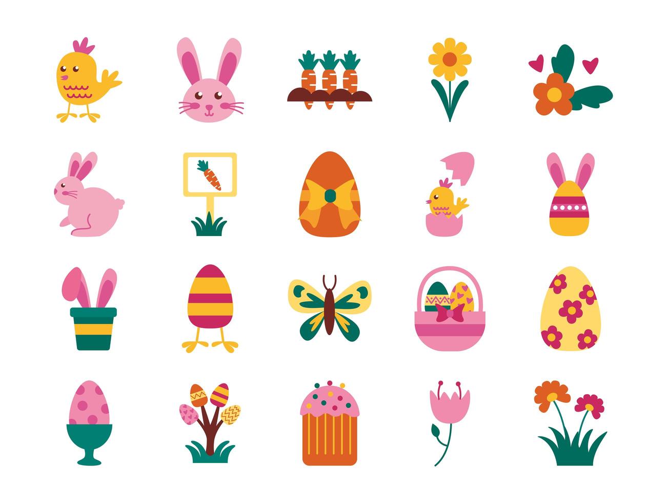 bundle of easter set flat icons vector