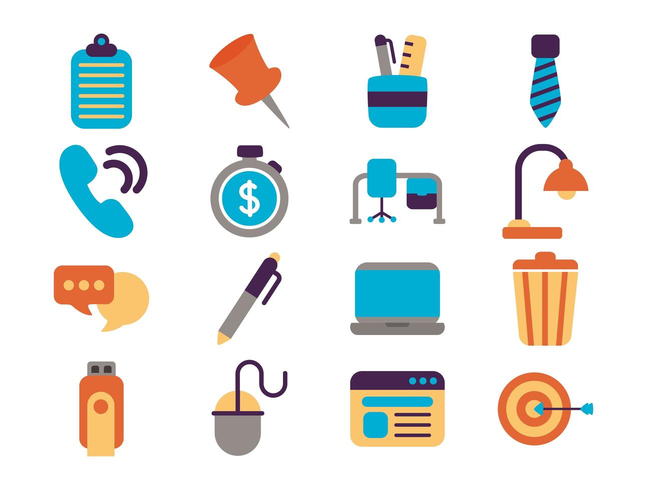 bundle of office set flat style icons vector