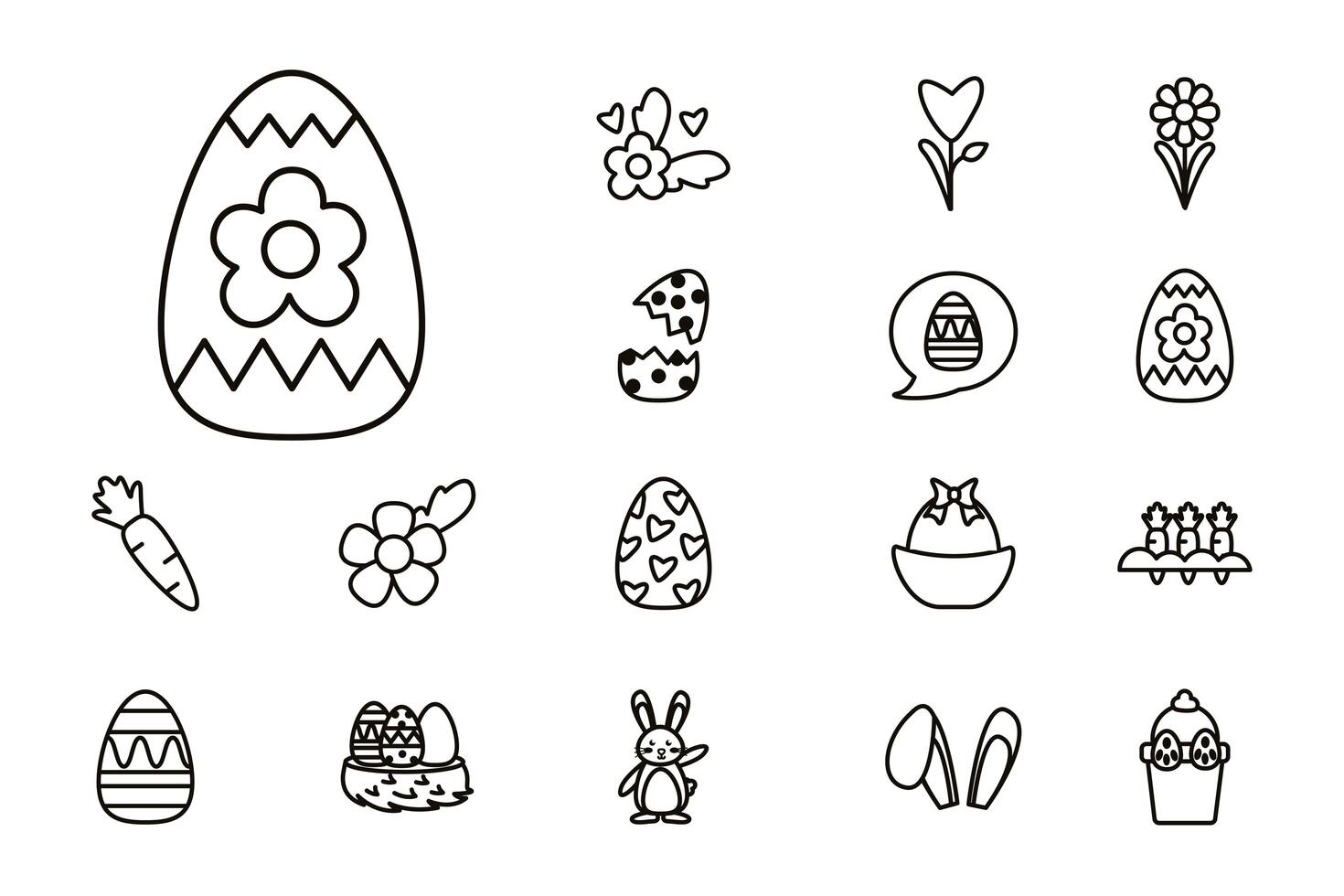 bundle of easter set line icons vector