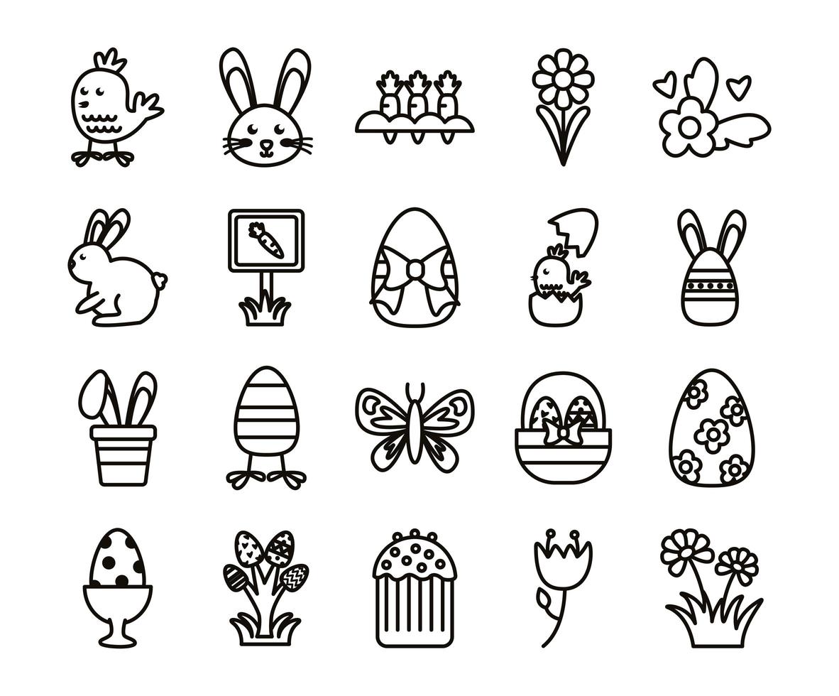 bundle of easter set line icons vector